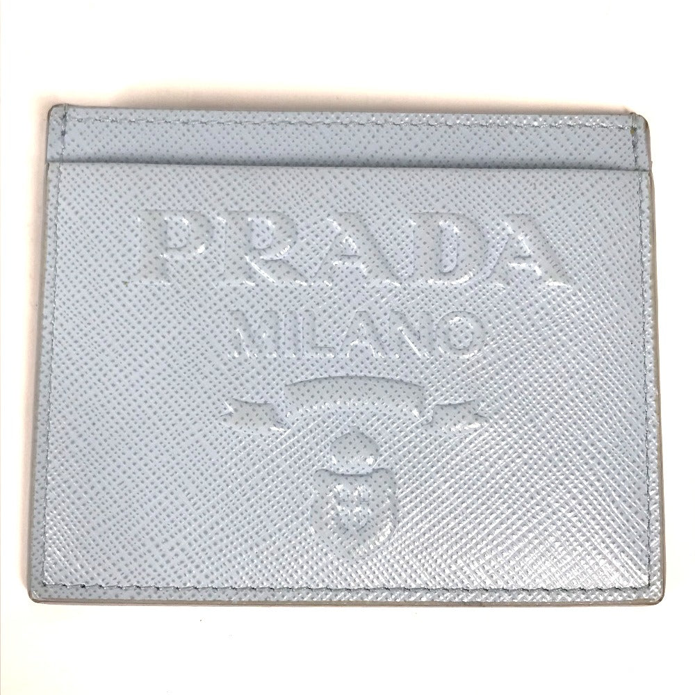 Prada Embossed Logo Business Card Holder, Pass Case, Card Case, Leather, Women's, Light Blue