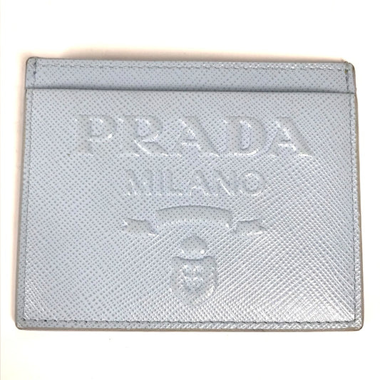 PRADA エンボスロゴ 名刺入れ パスケース カードケース レザー レディース ライトブルー