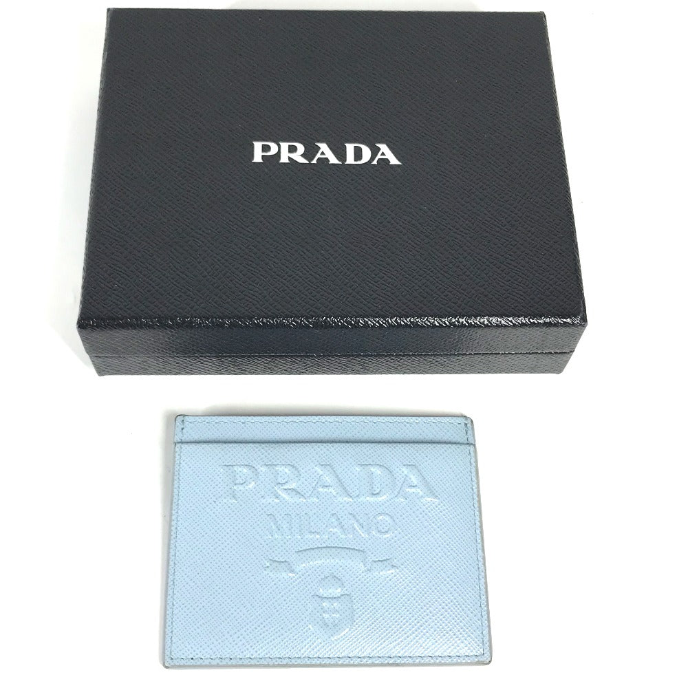 Prada Embossed Logo Business Card Holder, Pass Case, Card Case, Leather, Women's, Light Blue