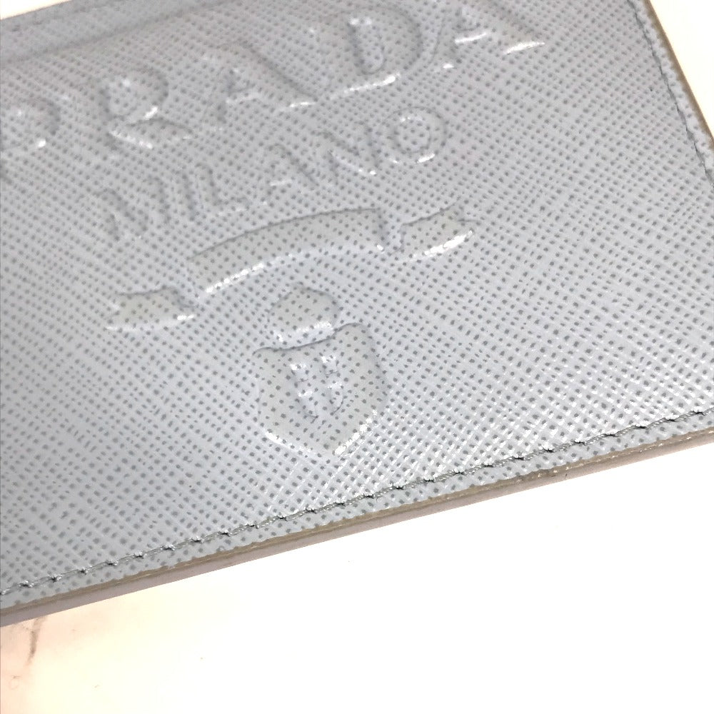 Prada Embossed Logo Business Card Holder, Pass Case, Card Case, Leather, Women's, Light Blue