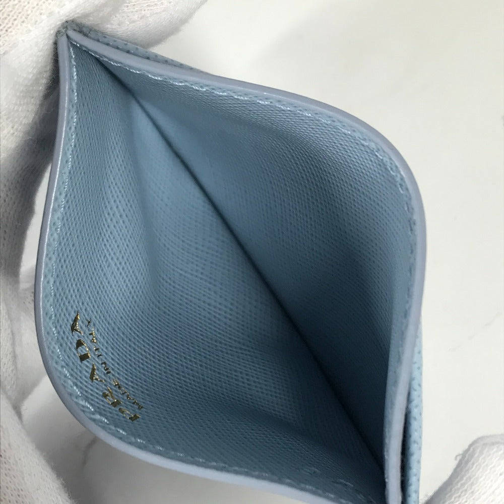 Prada Embossed Logo Business Card Holder, Pass Case, Card Case, Leather, Women's, Light Blue