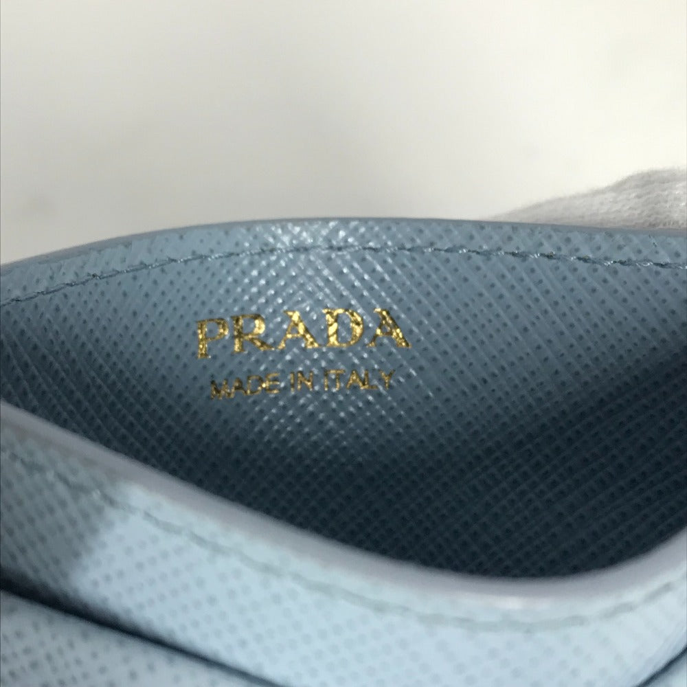 Prada Embossed Logo Business Card Holder, Pass Case, Card Case, Leather, Women's, Light Blue
