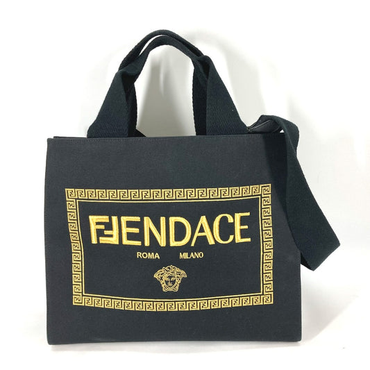 FENDI 8BH395 VERSACE コラボ FENDACE フェンダーチェ 2WAY トートバッグ 斜め掛け カバン ショルダーバッグ キャンバス レディース ブラック