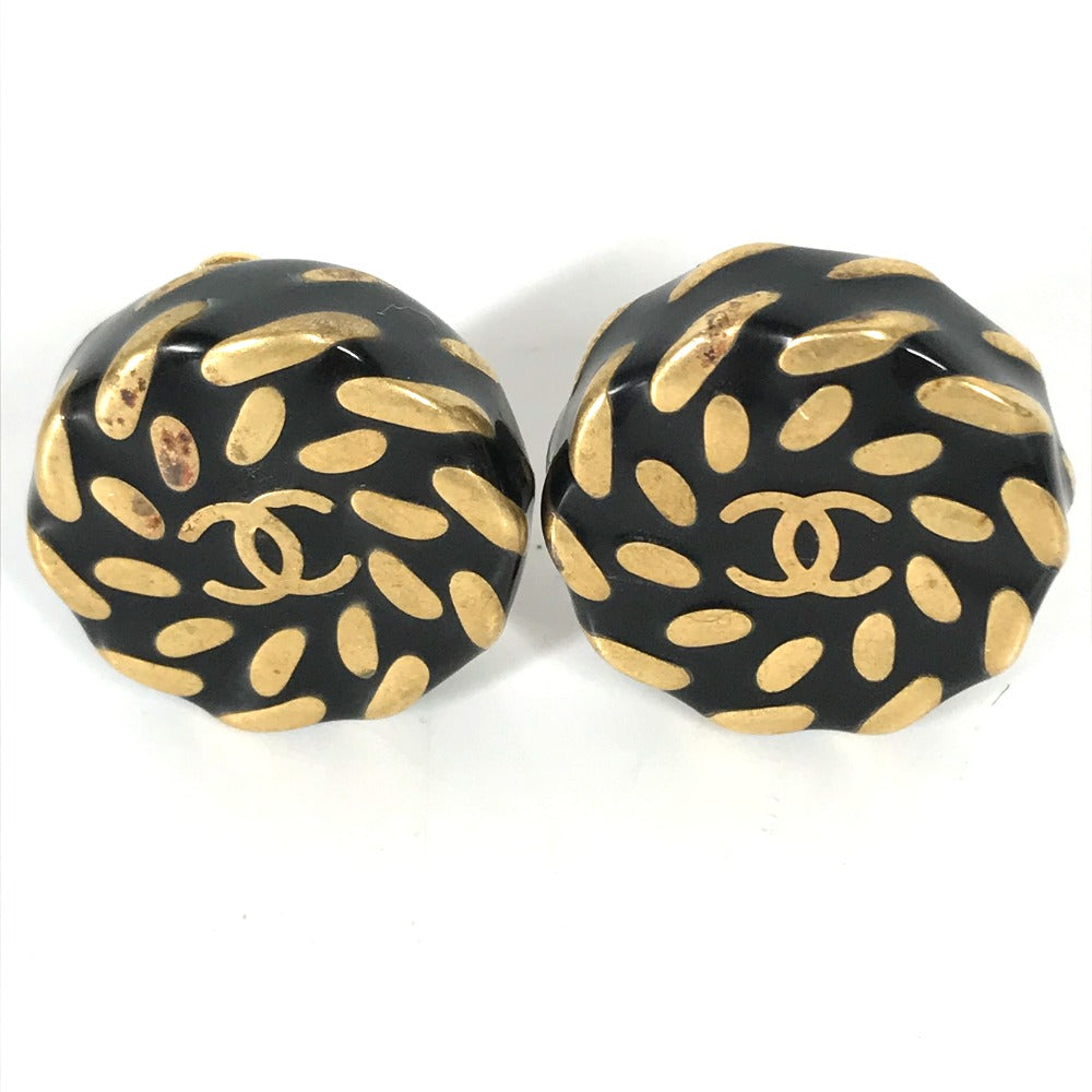 CHANEL 97A Vintage CC Coco Mark Round Earrings GP Women's Gold