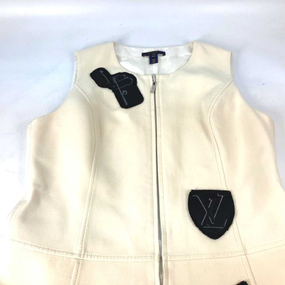 LOUIS VUITTON Patch Embroidered Sleeveless Front Zip Dress RW192 Women's Polyester Beige