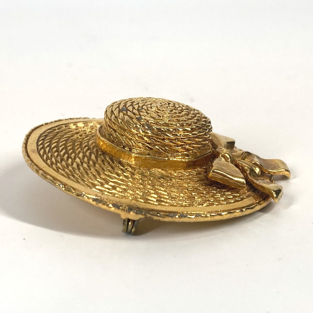 CHANEL Vintage Straw Hat, Hat Accessory, Brooch, Metal, Women's, Gold