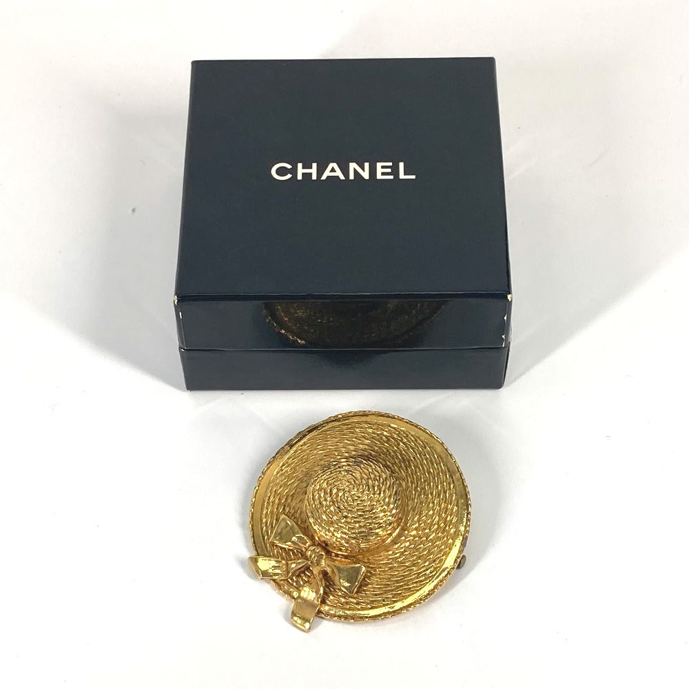 CHANEL Vintage Straw Hat, Hat Accessory, Brooch, Metal, Women's, Gold