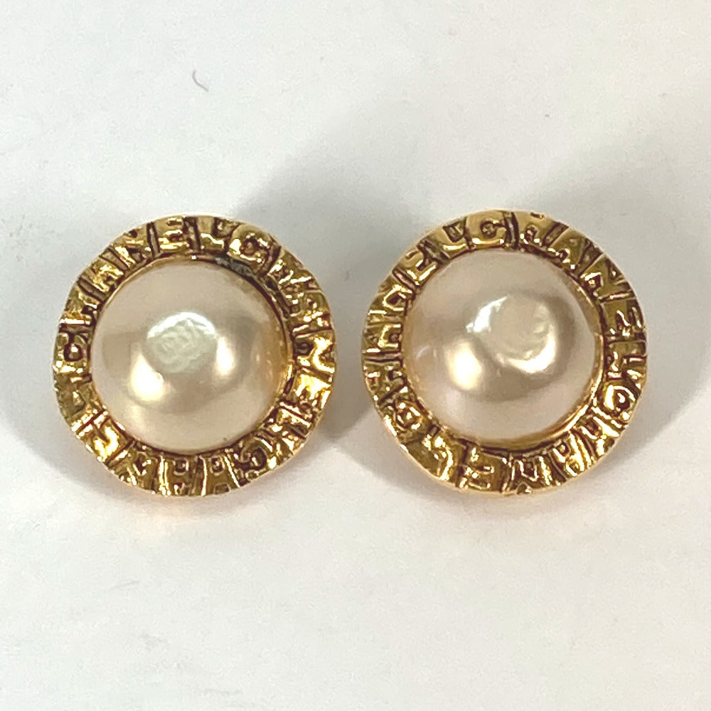 CHANEL ヴィンテージ ラウンドロゴ フェイクパール アクセサリー イヤリング メタル レディース ゴールド