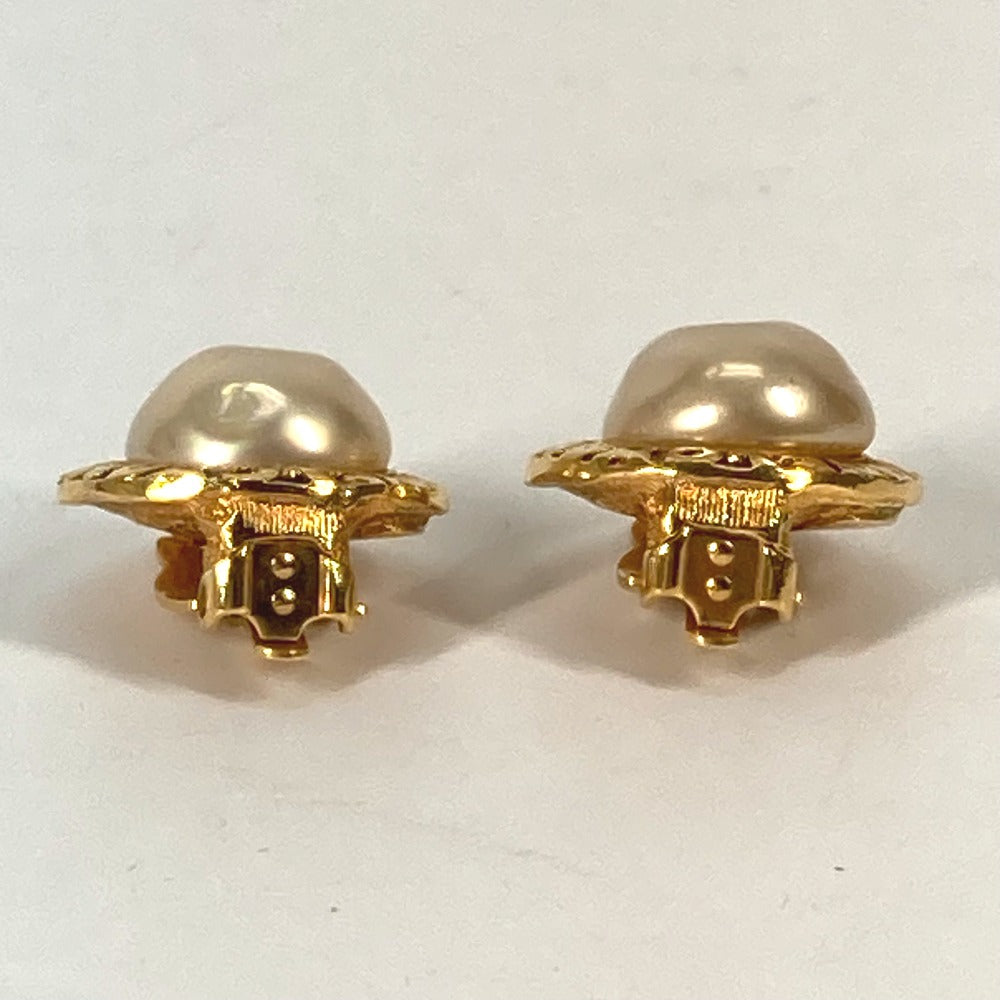 CHANEL ヴィンテージ ラウンドロゴ フェイクパール アクセサリー イヤリング メタル レディース ゴールド