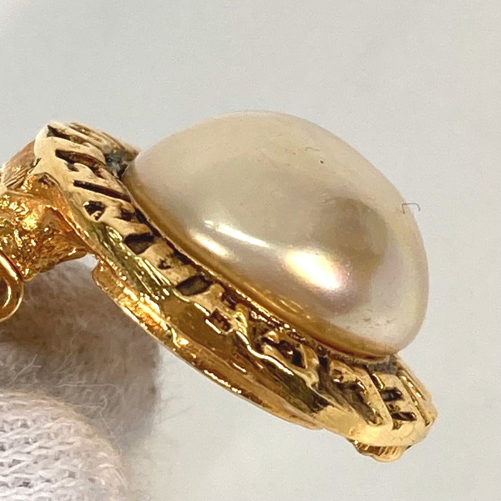 CHANEL ヴィンテージ ラウンドロゴ フェイクパール アクセサリー イヤリング メタル レディース ゴールド