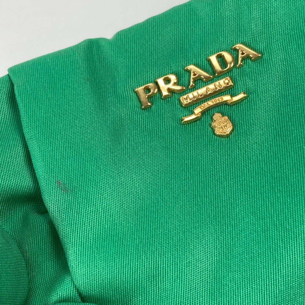 PRADA ポーチ メイクポーチ 化粧ポーチ ロゴ ストラップ付 クラッチバッグ ナイロン レディース グリーン
