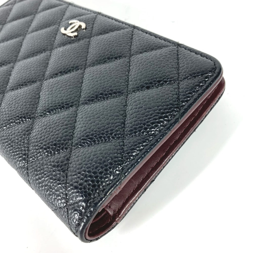 CHANEL ロングウォレット CC ココマーク マトラッセ キルティング 2つ折り 長財布 キャビアスキン レディース ブラック