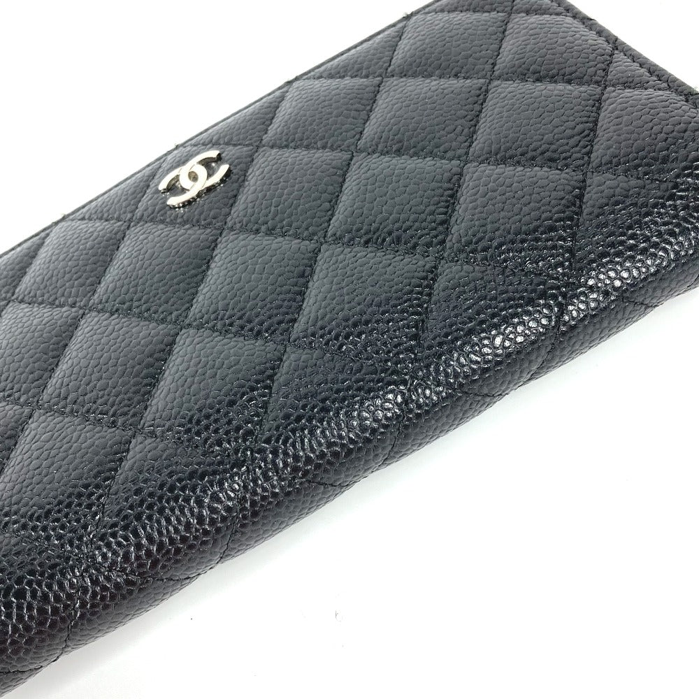 CHANEL ロングウォレット CC ココマーク マトラッセ キルティング 2つ折り 長財布 キャビアスキン レディース ブラック