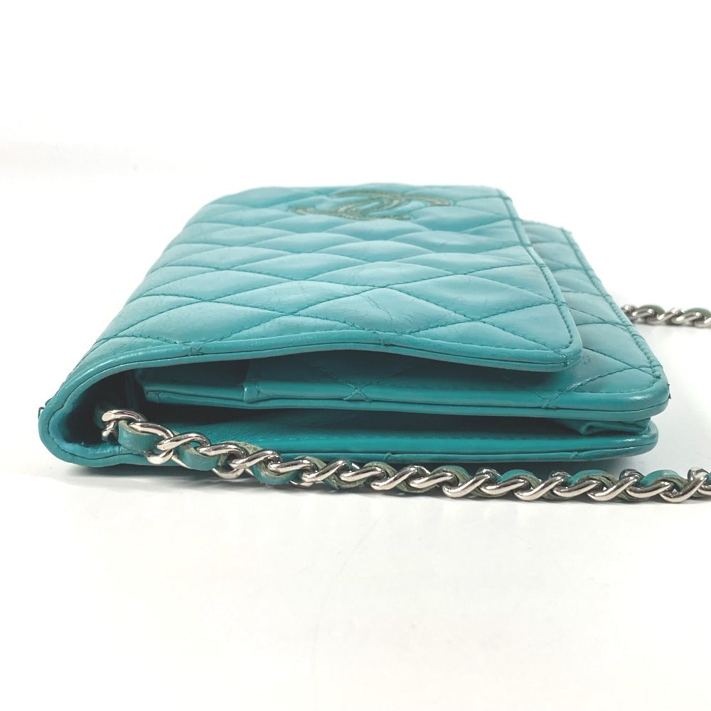 CHANEL 斜め掛け ロングウォレット CC ココマーク キルティング マトラッセ チェーンウォレット 長財布 ショルダーバッグ レザー レディース グリーン