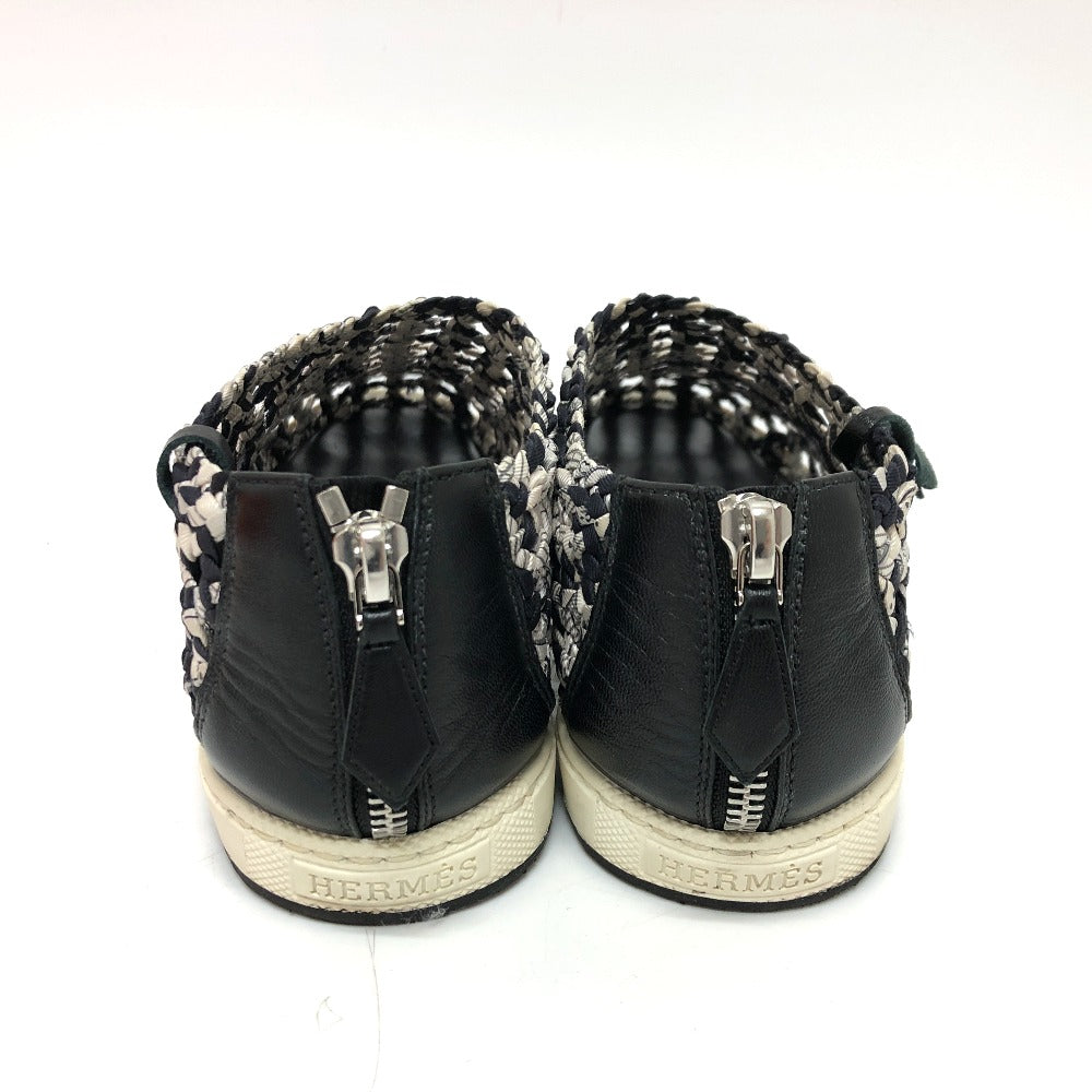 HERMES スリッポン メッシュ スニーカー シルク レディース ブラック系