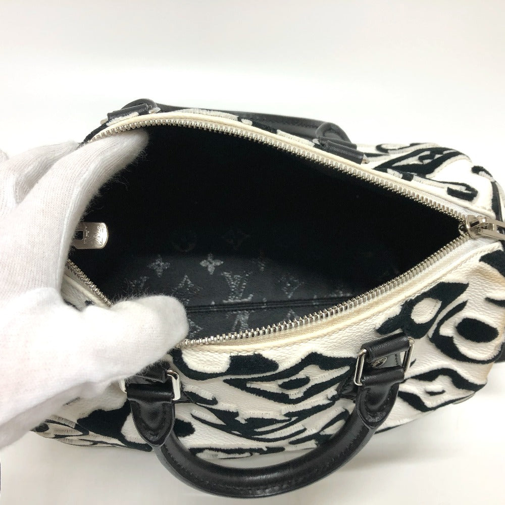 LOUIS VUITTON M45563 タフテッド・モノグラムキャンバス VxUF スピーディ・バンドリエール25 ミニ 2WAY 肩掛け 斜め掛け ボストンバッグ レザー レディース ホワイト×ブラック