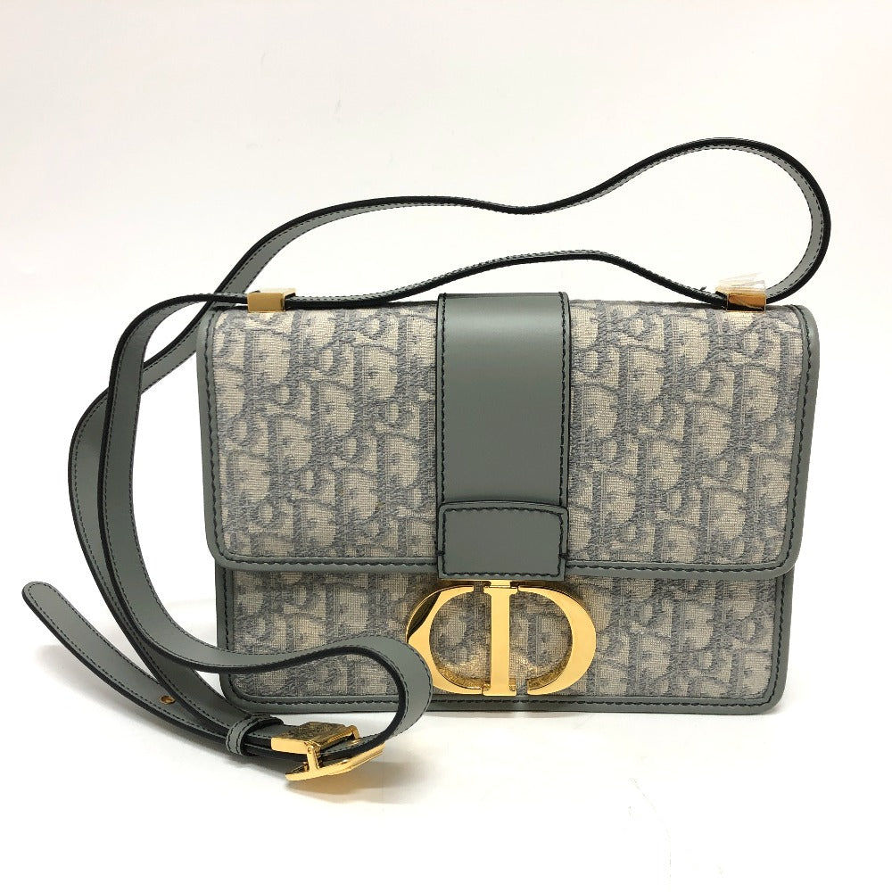 Dior CDロゴ モンテーニュ オブリーク カバン 肩掛け 斜め掛け ショルダーバッグ レザー/キャンバス レディース グレー
