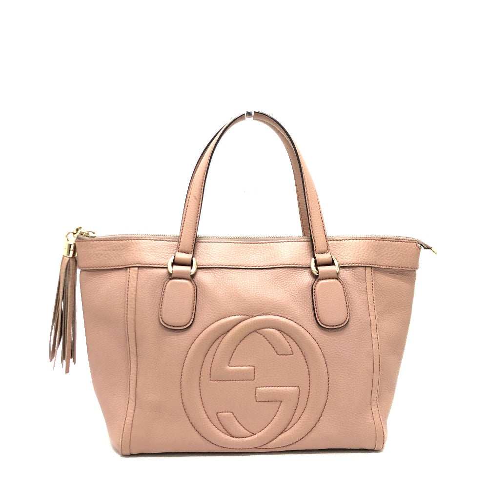 GUCCI 282307 ソーホー インターロッキングG フリンジバッグ ハンドバッグ レザー レディース ピンクベージュ