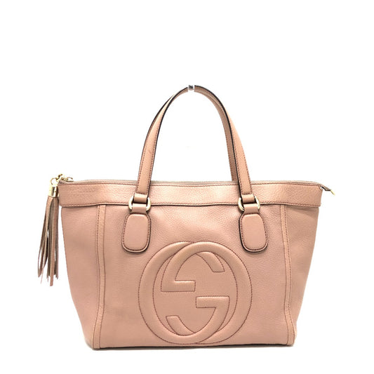 GUCCI 282307 ソーホー インターロッキングG フリンジバッグ ハンドバッグ レザー レディース ピンクベージュ