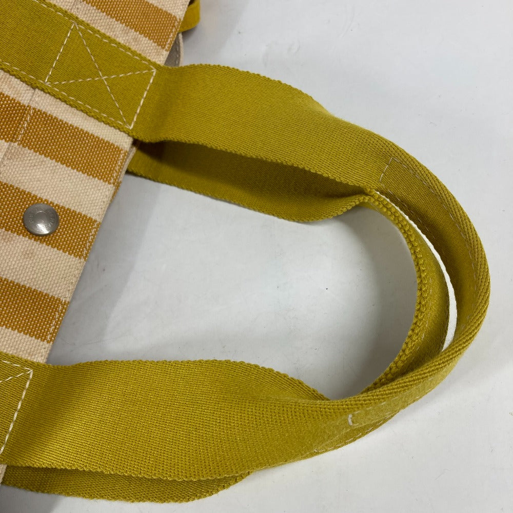 HERMES ポーチ付き カンヌMM ストライプ ショルダーバッグ カバン トートバッグ キャンバス レディース イエロー