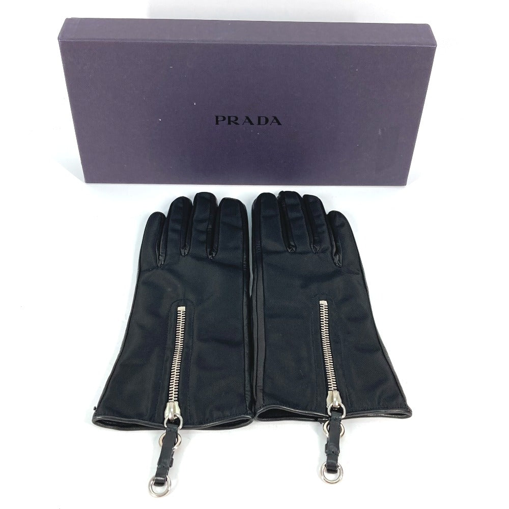PRADA グローブ ジップ 手袋 ラムスキン メンズ ブラック