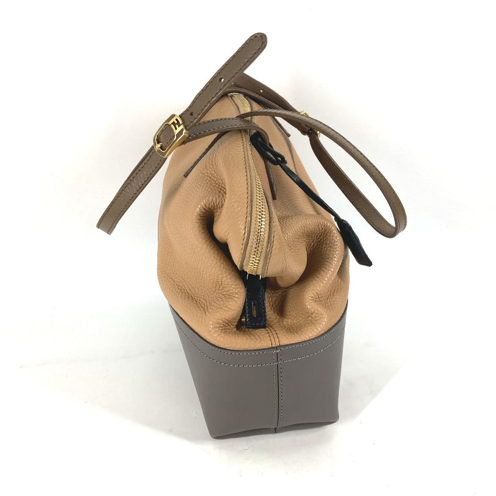 FENDI 8MN232 Two-tone Selleria Shoulder Bag in Beige Leather