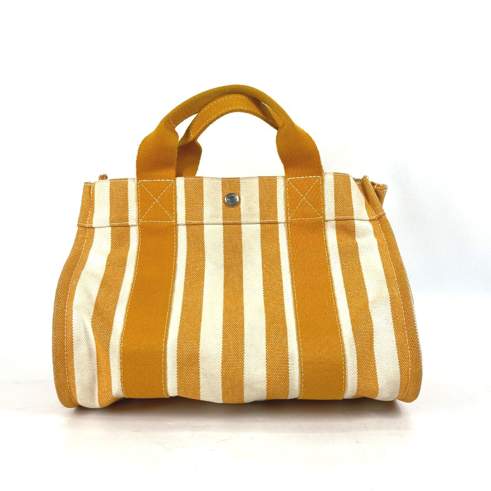 HERMES ポーチ付き カンヌPM ストライプ トートバッグ カバン ハンドバッグ キャンバス レディース オレンジ