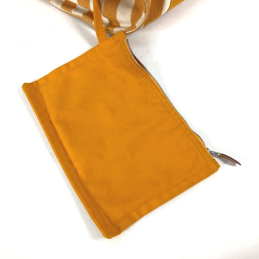 HERMES ポーチ付き カンヌPM ストライプ トートバッグ カバン ハンドバッグ キャンバス レディース オレンジ