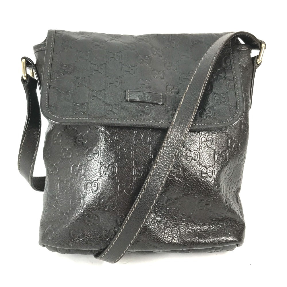 GUCCI 223666 グッチシマ GG 斜め掛け カバン ポシェット ショルダーバッグ シマレザー メンズ ダークブラウン