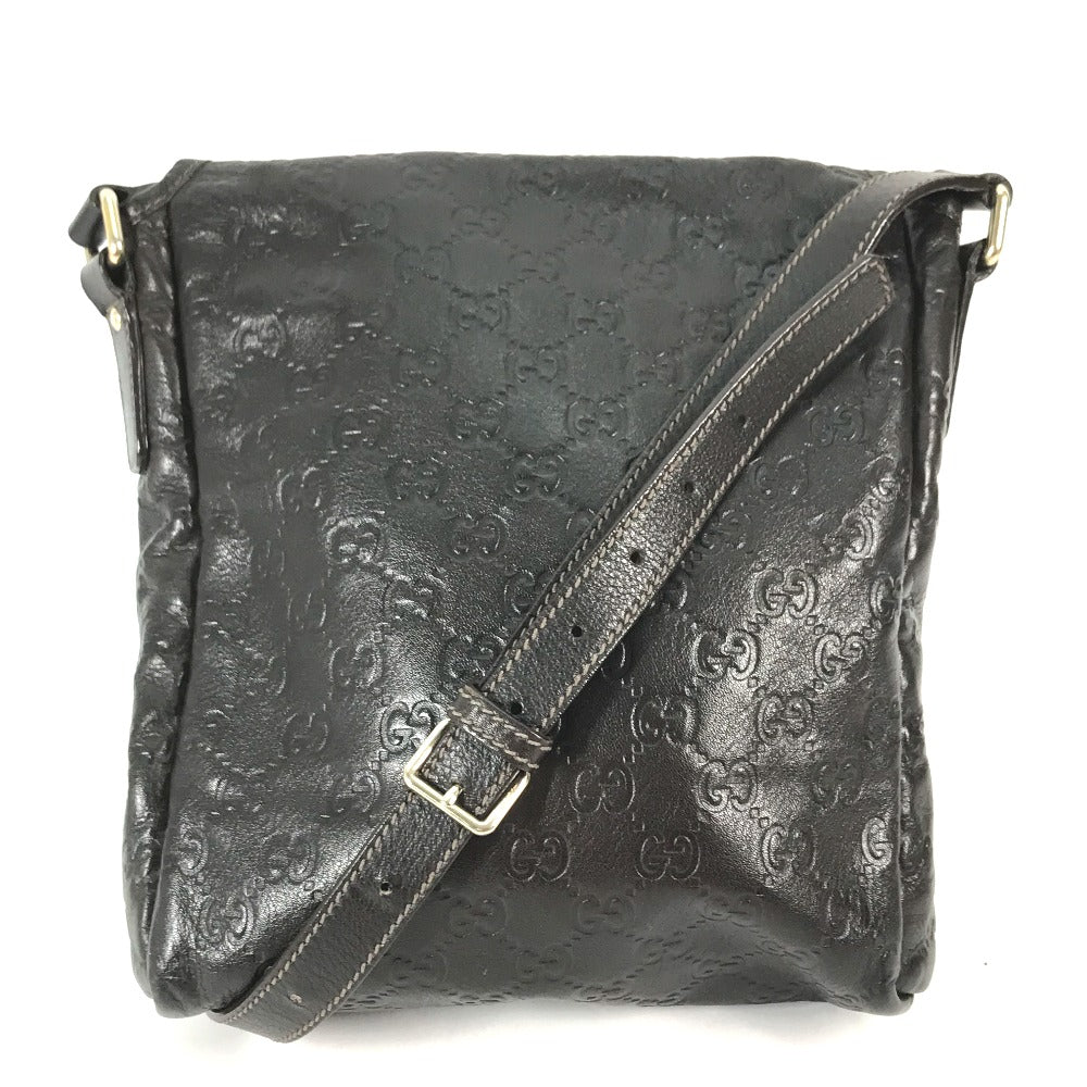 GUCCI 223666 グッチシマ GG 斜め掛け カバン ポシェット ショルダーバッグ シマレザー メンズ ダークブラウン