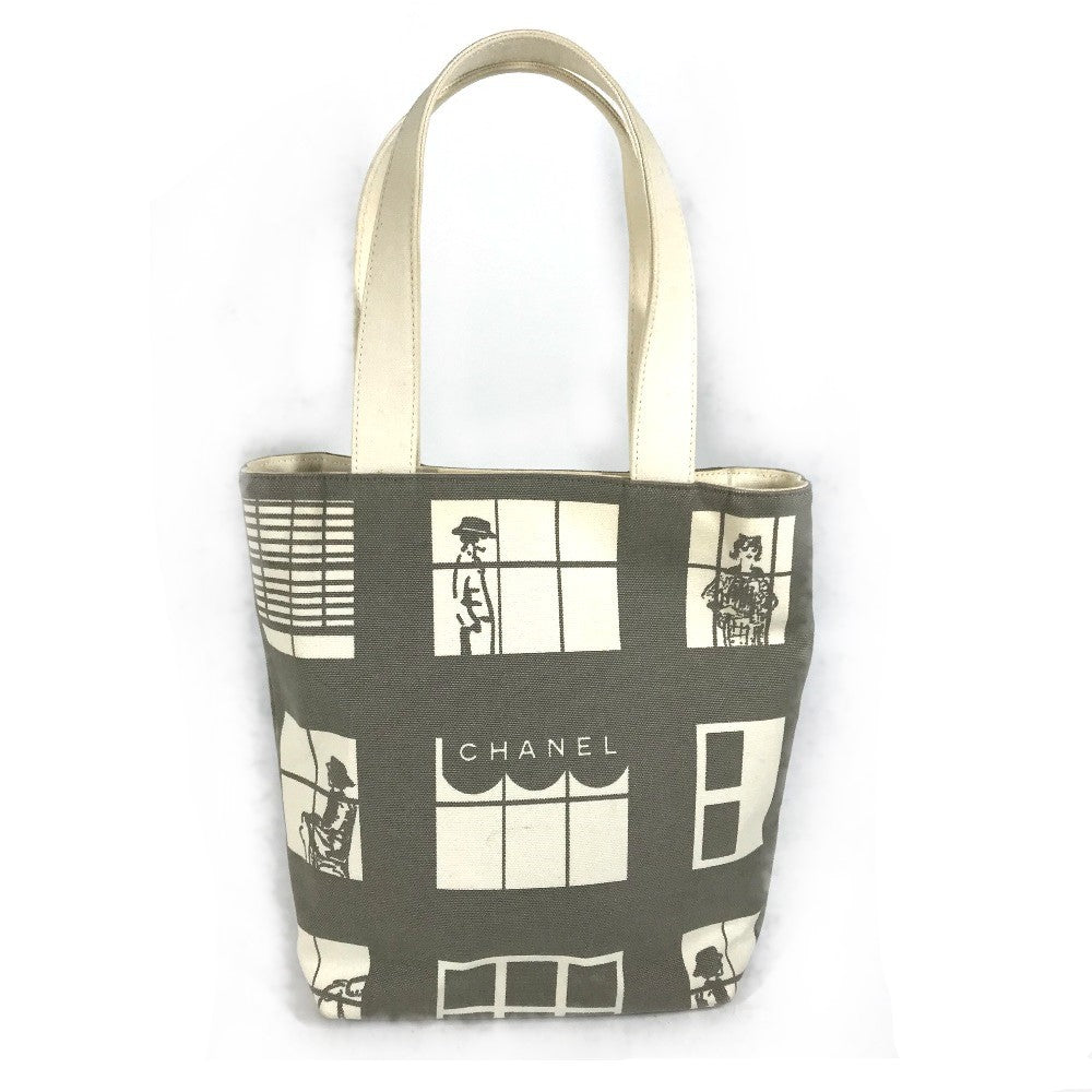 CHANEL ウインドウズライン ハンドバッグ トートバッグ カバン ショルダーバッグ キャンバス レディース グレー×ホワイト