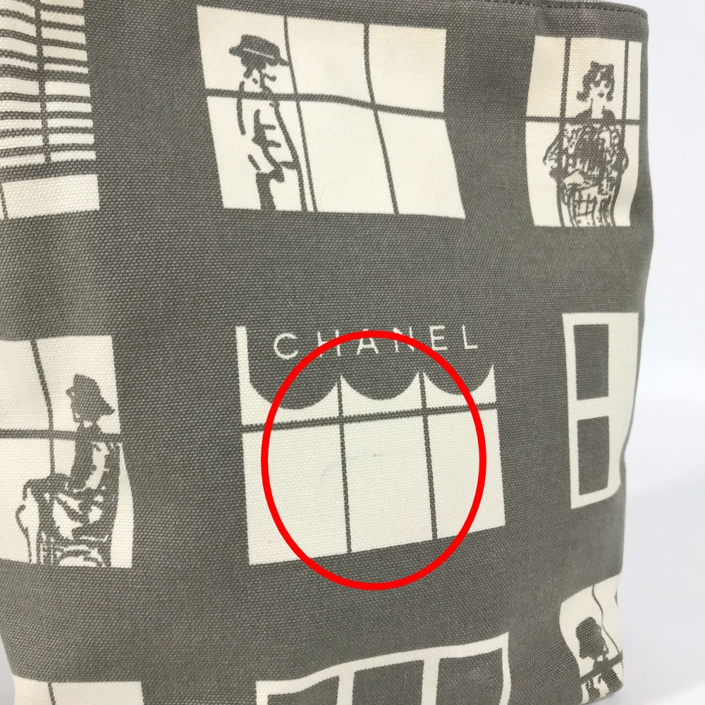 CHANEL ウインドウズライン ハンドバッグ トートバッグ カバン ショルダーバッグ キャンバス レディース グレー×ホワイト