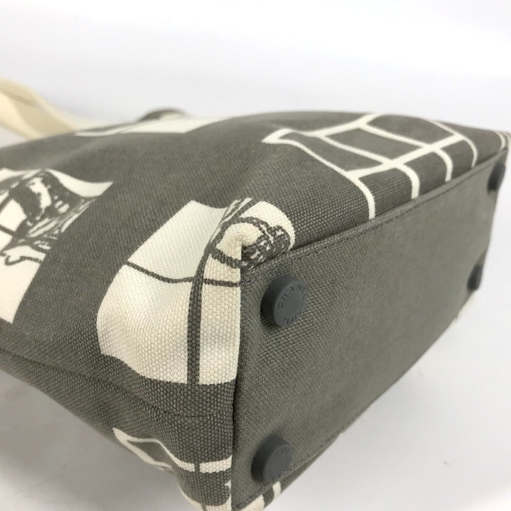 CHANEL ウインドウズライン ハンドバッグ トートバッグ カバン ショルダーバッグ キャンバス レディース グレー×ホワイト
