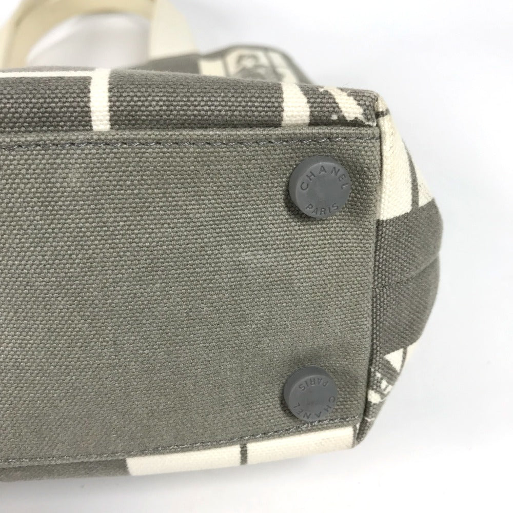 CHANEL ウインドウズライン ハンドバッグ トートバッグ カバン ショルダーバッグ キャンバス レディース グレー×ホワイト