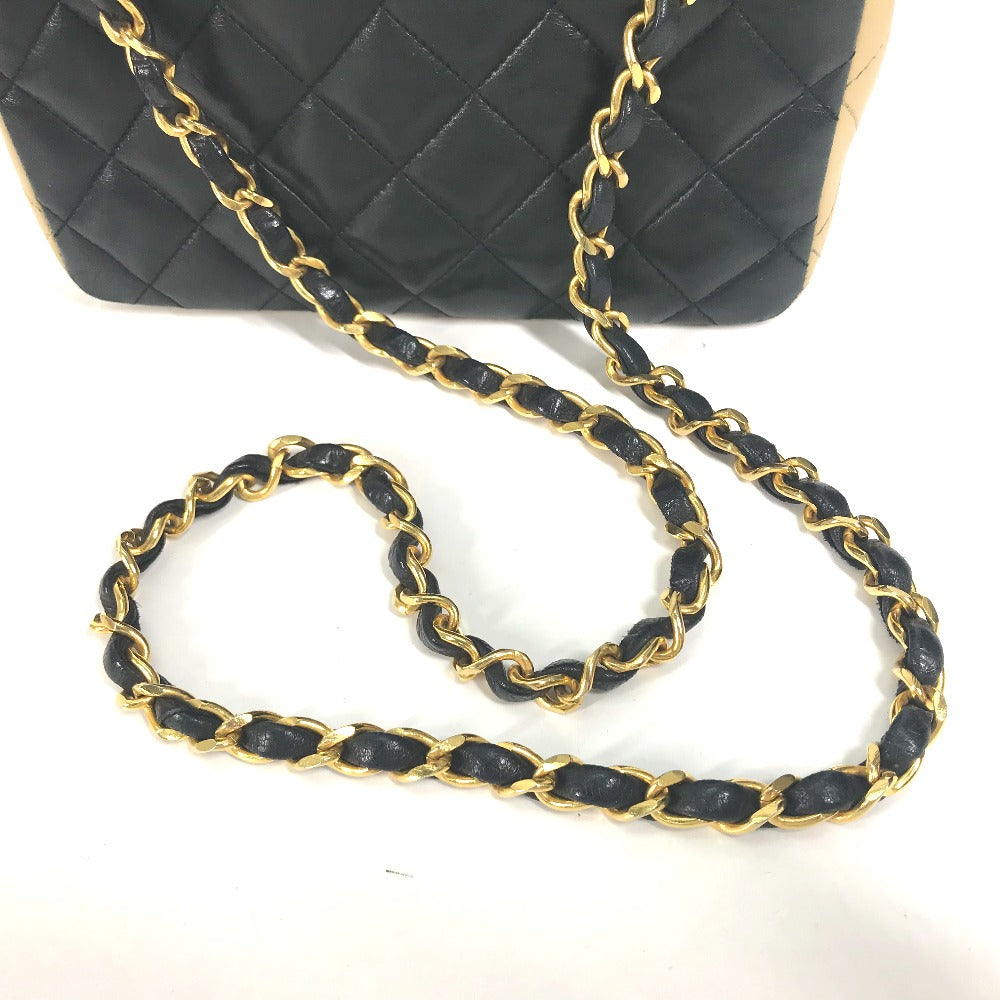 CHANEL バイカラー CC ココマーク マトラッセ キルティング チェーンバッグ 肩掛け ショルダーバッグ ラムスキン レディース ベージュ