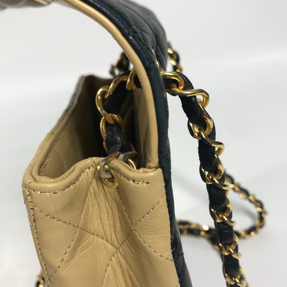 CHANEL バイカラー CC ココマーク マトラッセ キルティング チェーンバッグ 肩掛け ショルダーバッグ ラムスキン レディース ベージュ