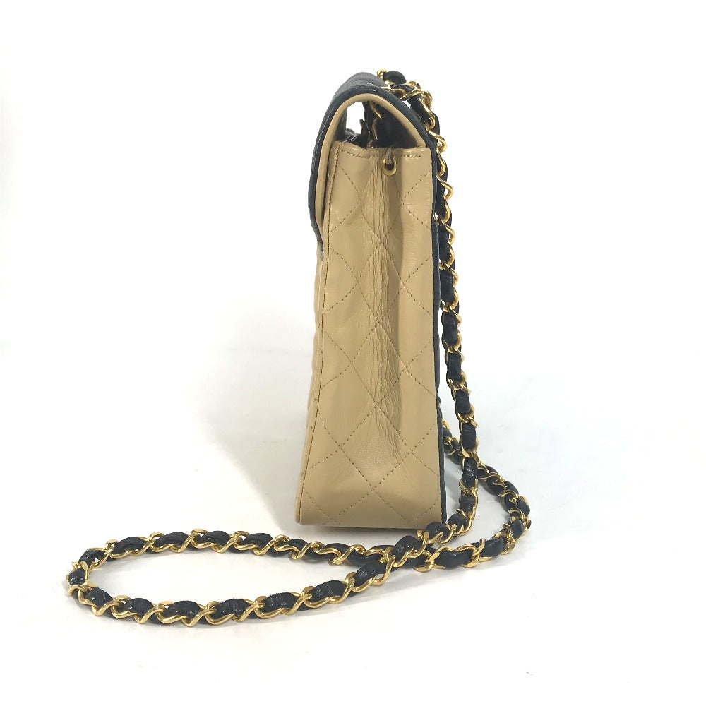CHANEL バイカラー CC ココマーク マトラッセ キルティング チェーンバッグ 肩掛け ショルダーバッグ ラムスキン レディース ベージュ