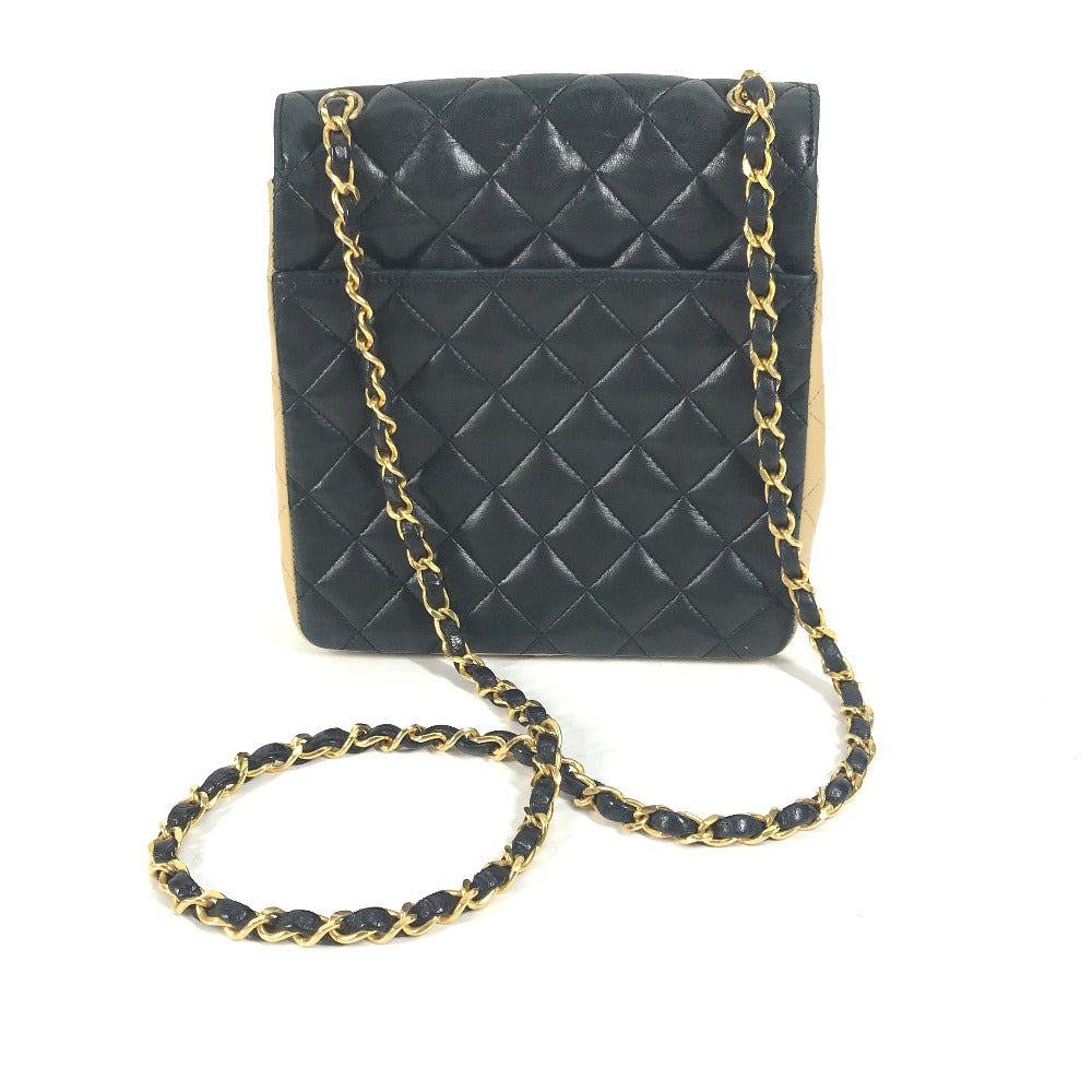 CHANEL バイカラー CC ココマーク マトラッセ キルティング チェーンバッグ 肩掛け ショルダーバッグ ラムスキン レディース ベージュ