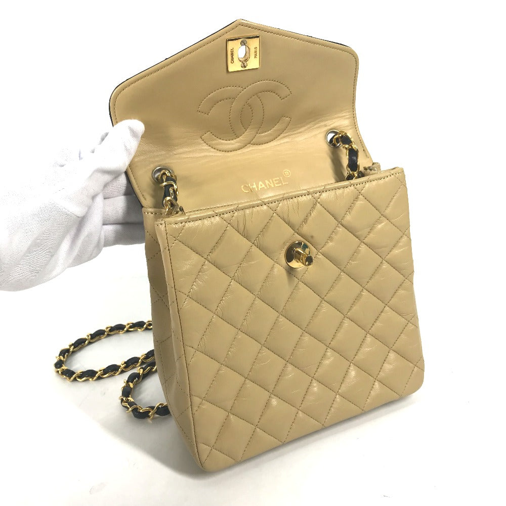 CHANEL バイカラー CC ココマーク マトラッセ キルティング チェーンバッグ 肩掛け ショルダーバッグ ラムスキン レディース ベージュ