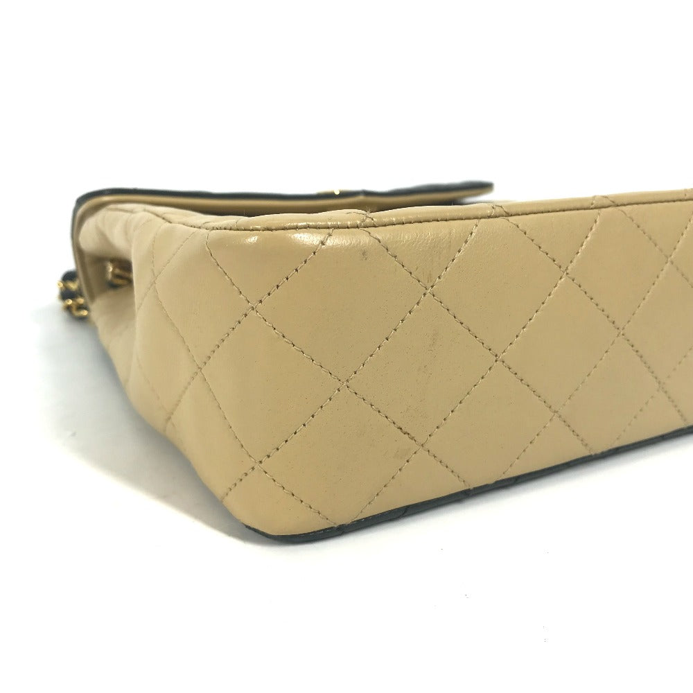 CHANEL バイカラー CC ココマーク マトラッセ キルティング チェーンバッグ 肩掛け ショルダーバッグ ラムスキン レディース ベージュ