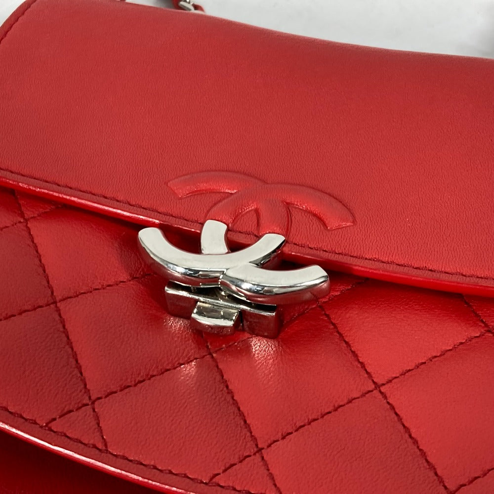 CHANEL Wチェーン ダブル CC ココマーク マトラッセ キルティング チェーンバッグ カバン 斜め掛け ショルダーバッグ レザー レディース レッド