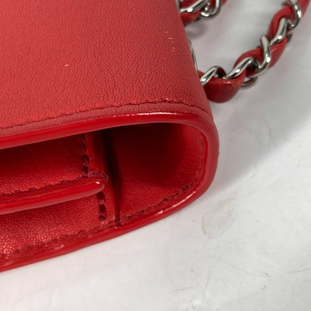 CHANEL Wチェーン ダブル CC ココマーク マトラッセ キルティング チェーンバッグ カバン 斜め掛け ショルダーバッグ レザー レディース レッド