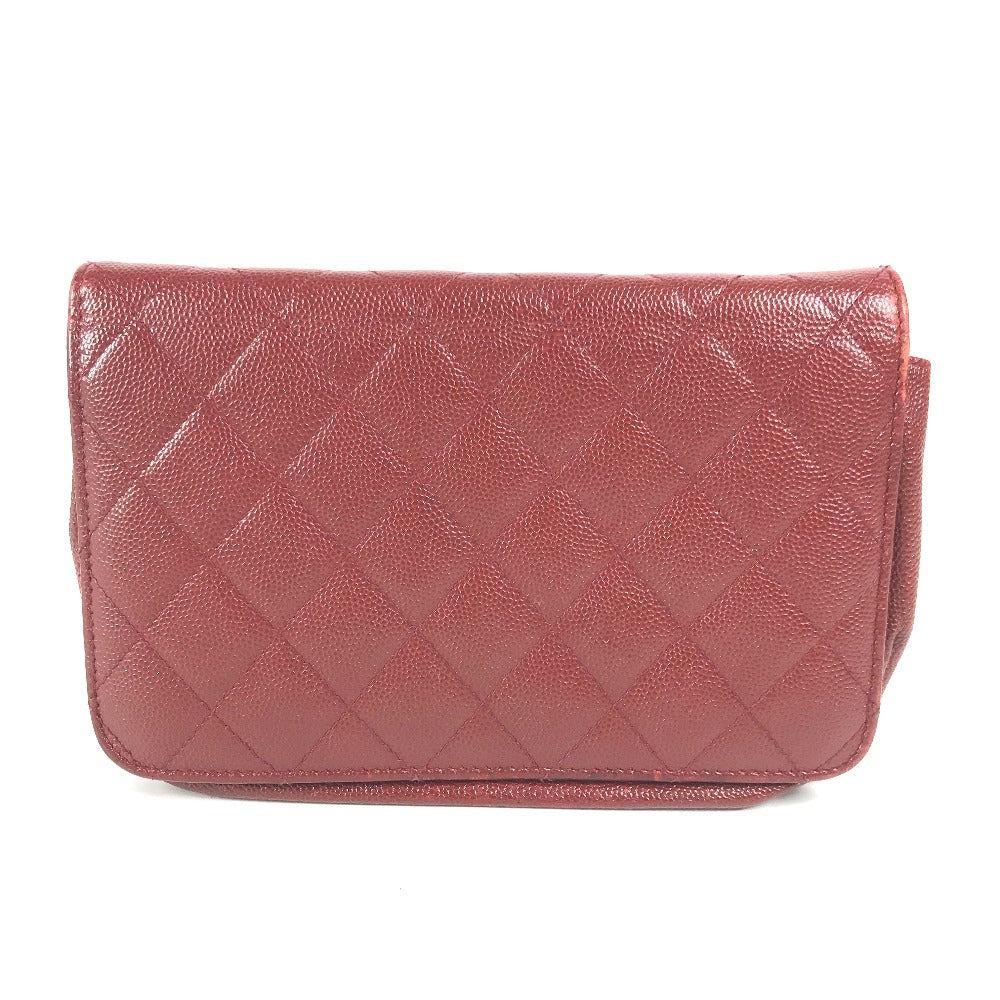 CHANEL CC ココマーク ココロック チェーンウォレット ショルダーバッグ 肩掛け 斜め掛け ポシェット 長財布 キャビアスキン レディース レッド×ゴールド金具
