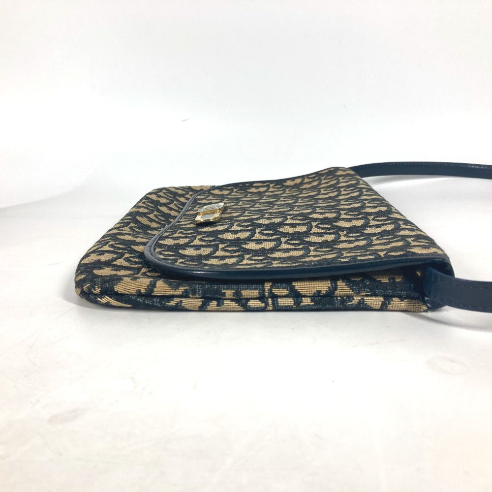Dior ヴィンテージ トロッター CDロゴ アクセサリーポーチ 肩掛け ショルダーバッグ キャンバス/レザー レディース ネイビー