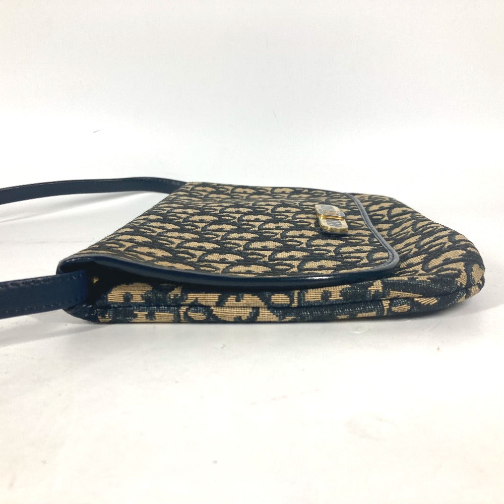 Dior ヴィンテージ トロッター CDロゴ アクセサリーポーチ 肩掛け ショルダーバッグ キャンバス/レザー レディース ネイビー