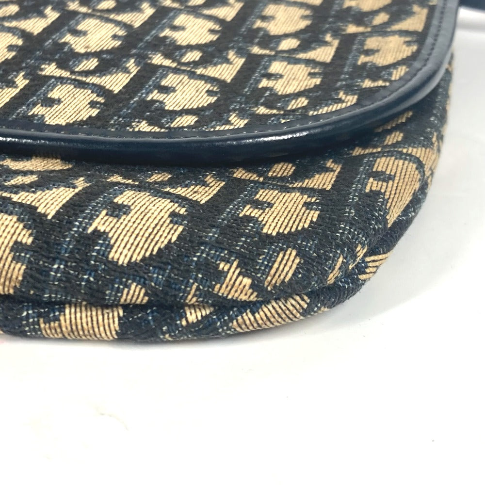 Dior ヴィンテージ トロッター CDロゴ アクセサリーポーチ 肩掛け ショルダーバッグ キャンバス/レザー レディース ネイビー
