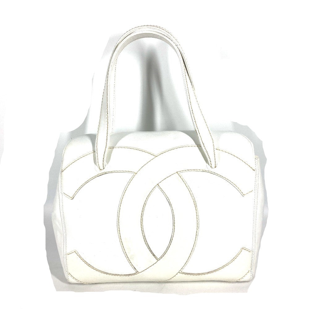 CHANEL Large Coco Mark CC Tote Bag Shoulder Bag in Caviar Leather, White