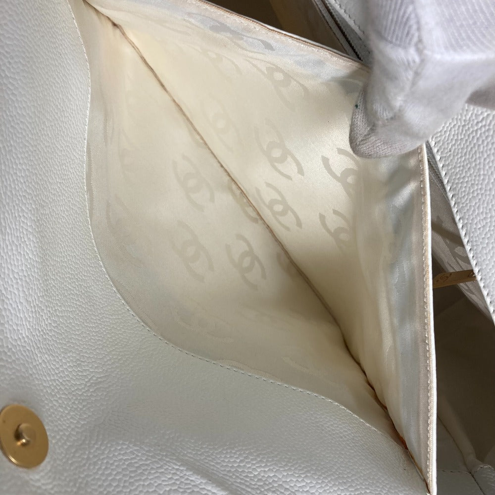 CHANEL Large Coco Mark CC Tote Bag Shoulder Bag in Caviar Leather, White