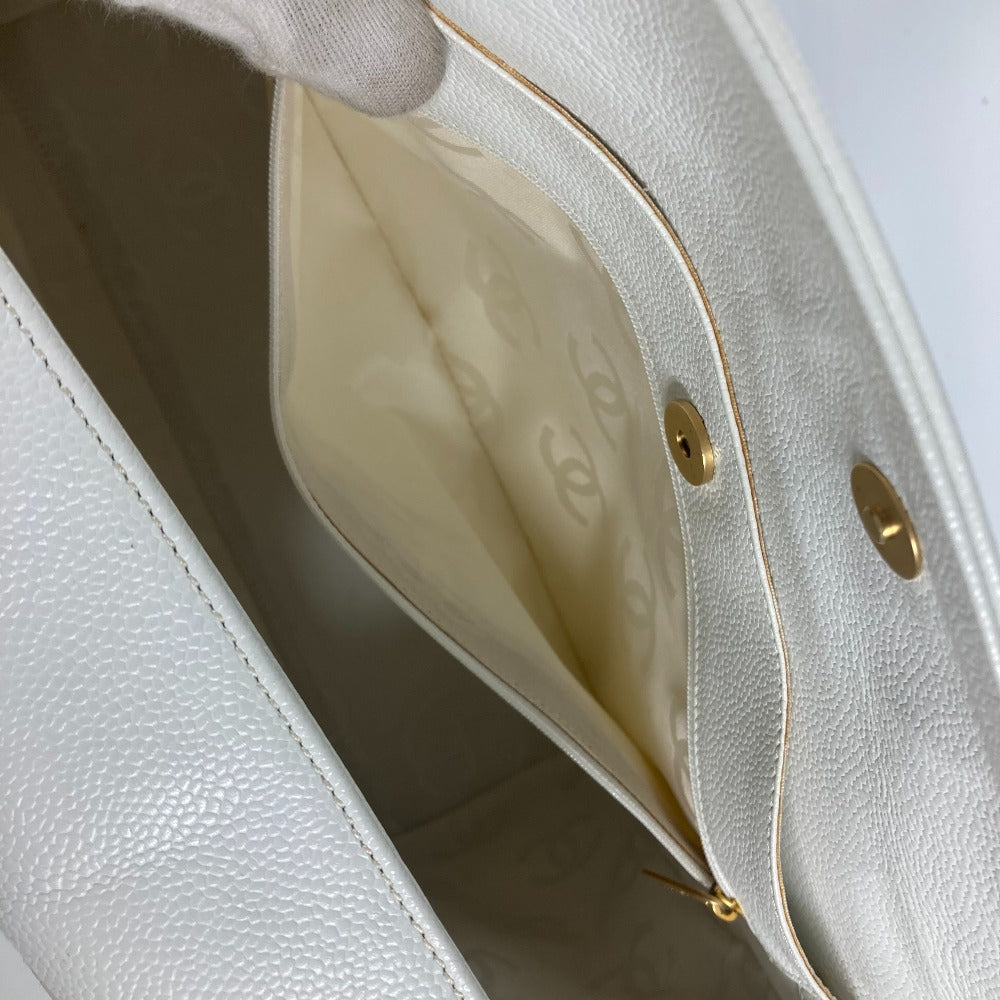 CHANEL Large Coco Mark CC Tote Bag Shoulder Bag in Caviar Leather, White