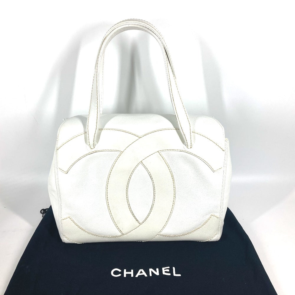 CHANEL Large Coco Mark CC Tote Bag Shoulder Bag in Caviar Leather, White